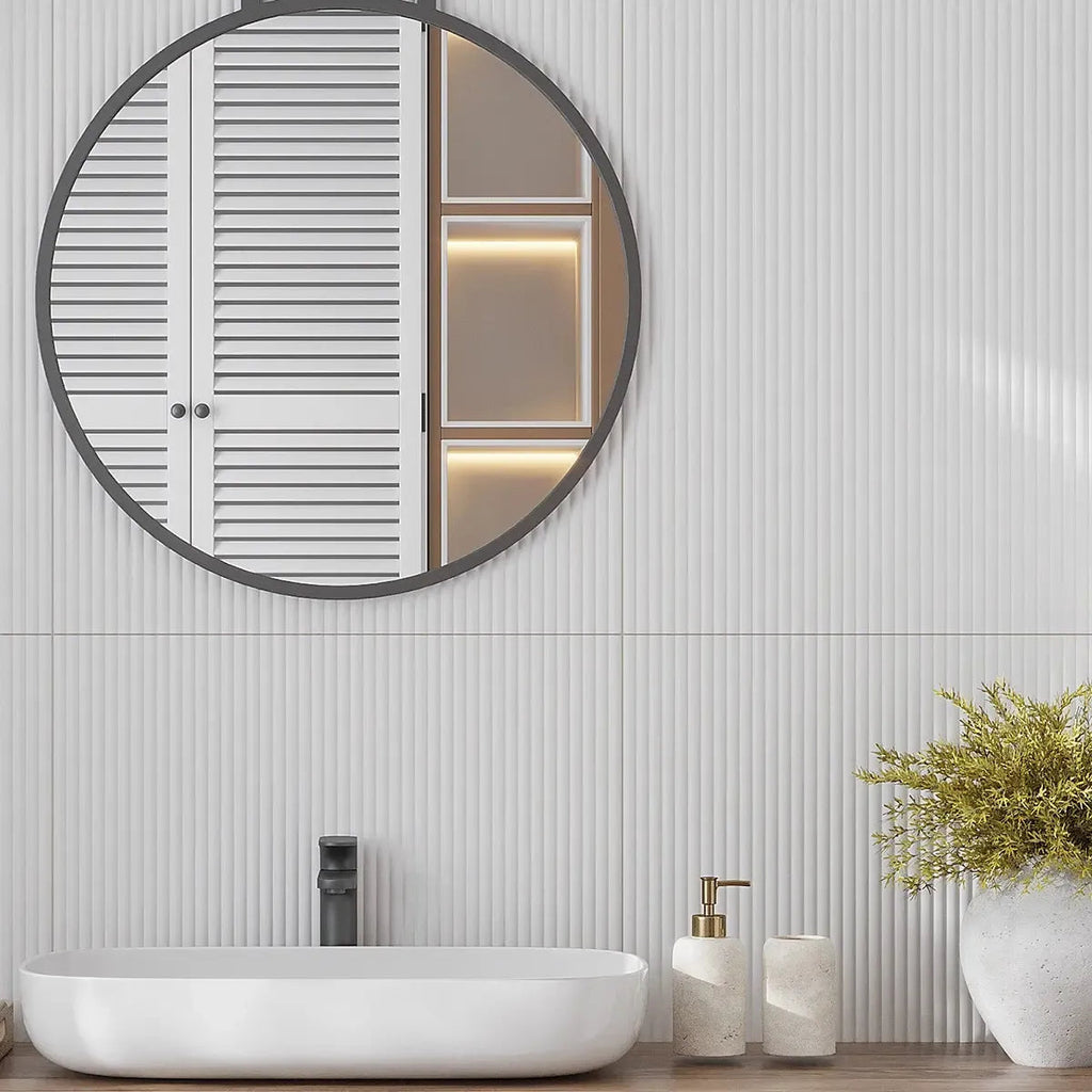 Grazioso Canne White Porcelain Tile 24x48 Modern Bathroom Wall