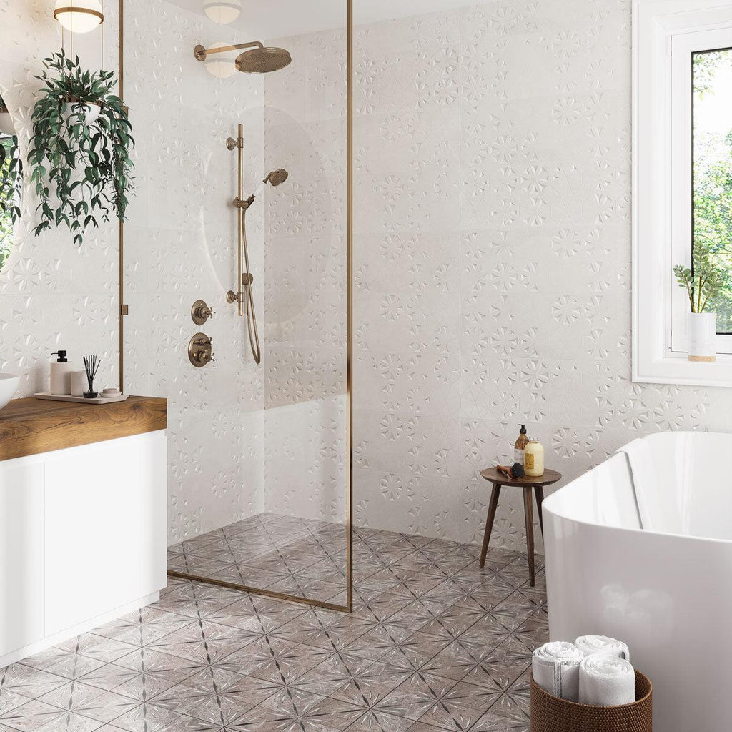 Grazioso Concrete Flower Ceramic Tile 12x36 | Tile Club