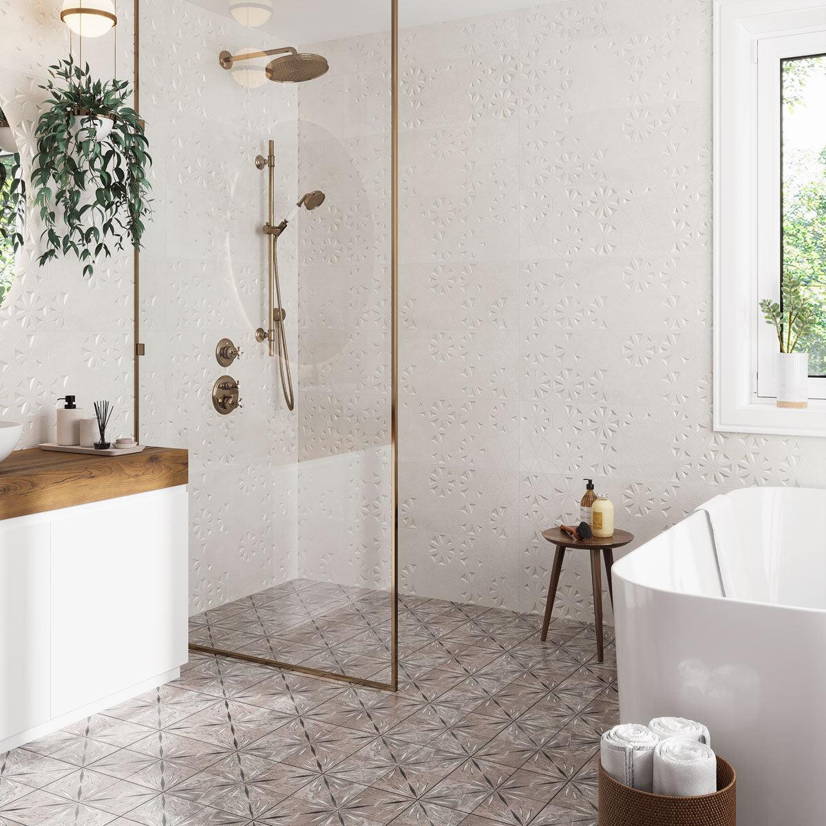 Grazioso Concrete Flower Ceramic Tile 12x36 | Tile Club