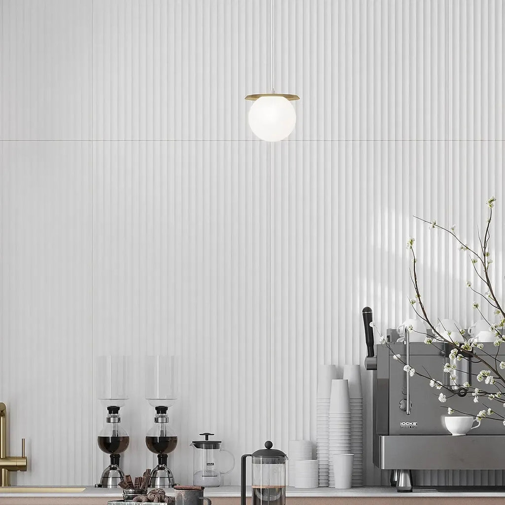 Grazioso Doric White Porcelain Tile 24x48 Modern Fluted Accent Wall for Commercial Cafe