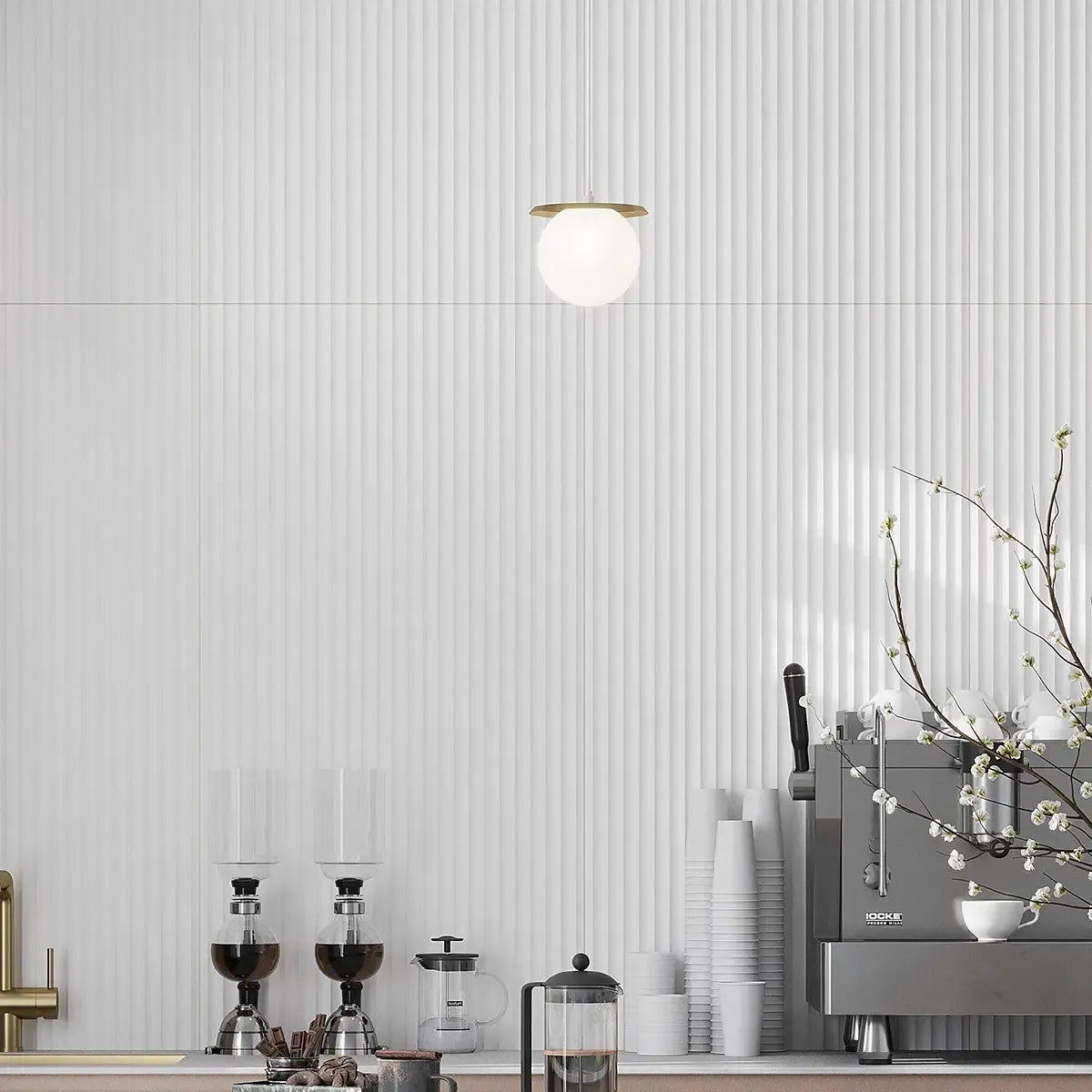 Grazioso Doric White Porcelain Tile 24x48 Modern Fluted Accent Wall for Commercial Cafe