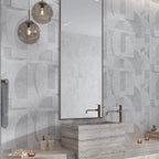 Grazioso White Concrete Geo Porcelain Tile 24x48 Bathroom Wall
