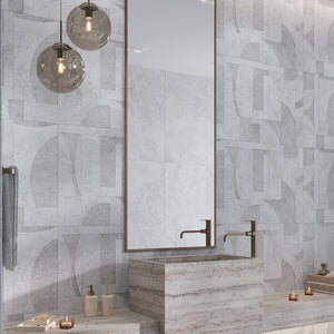 Grazioso White Concrete Geo Porcelain Tile 24x48
