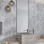 Grazioso White Concrete Geo Porcelain Tile 24x48 Bathroom Wall