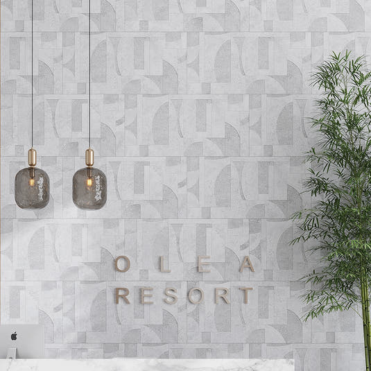 Grazioso White Concrete Geo Porcelain Tile 24x48 | Tile Club