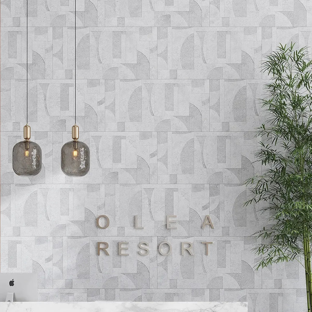 Grazioso White Concrete Geo Porcelain Tile 24x48 | Tile Club