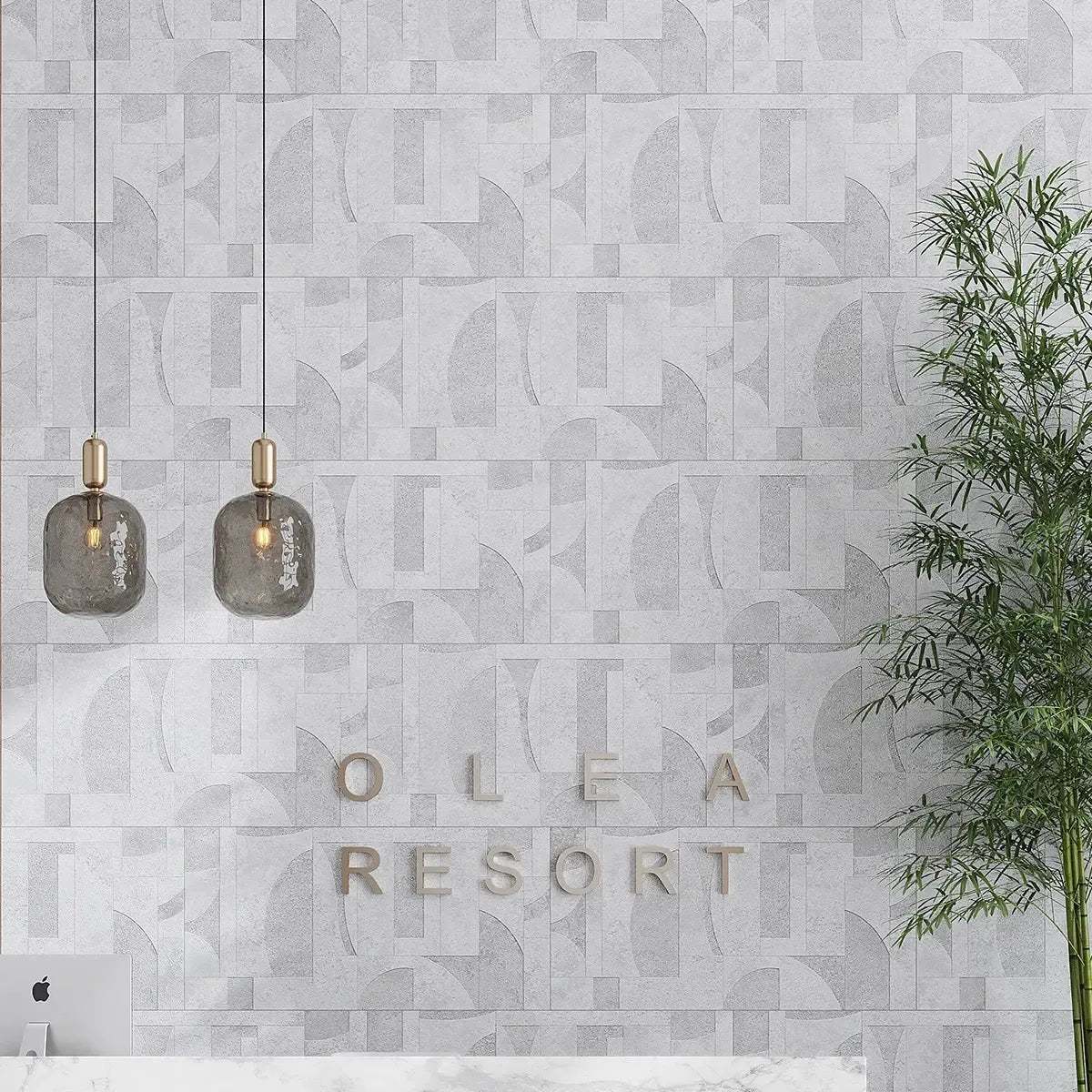 Grazioso White Concrete Geo Porcelain Tile 24x48 | Tile Club