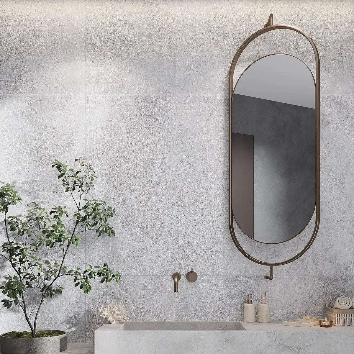 Grazioso White Concrete Porcelain Tile 24x48 Modern Bathroom Wall