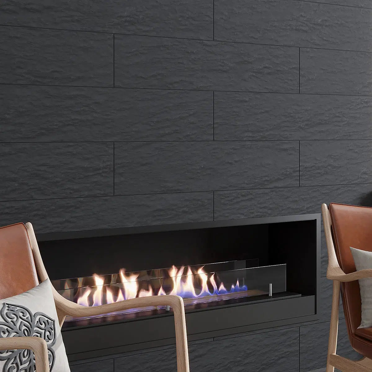 Grazioso Slate Black Ceramic Tile Fireplace Surround