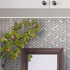 Green Leaf Recycled Glass Mosaic Tile Kitchen Wall Close-up