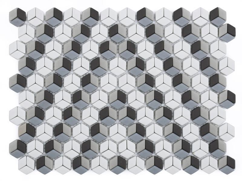 Gray and White Mix Diamond Recycled Glass Mosaic Tile