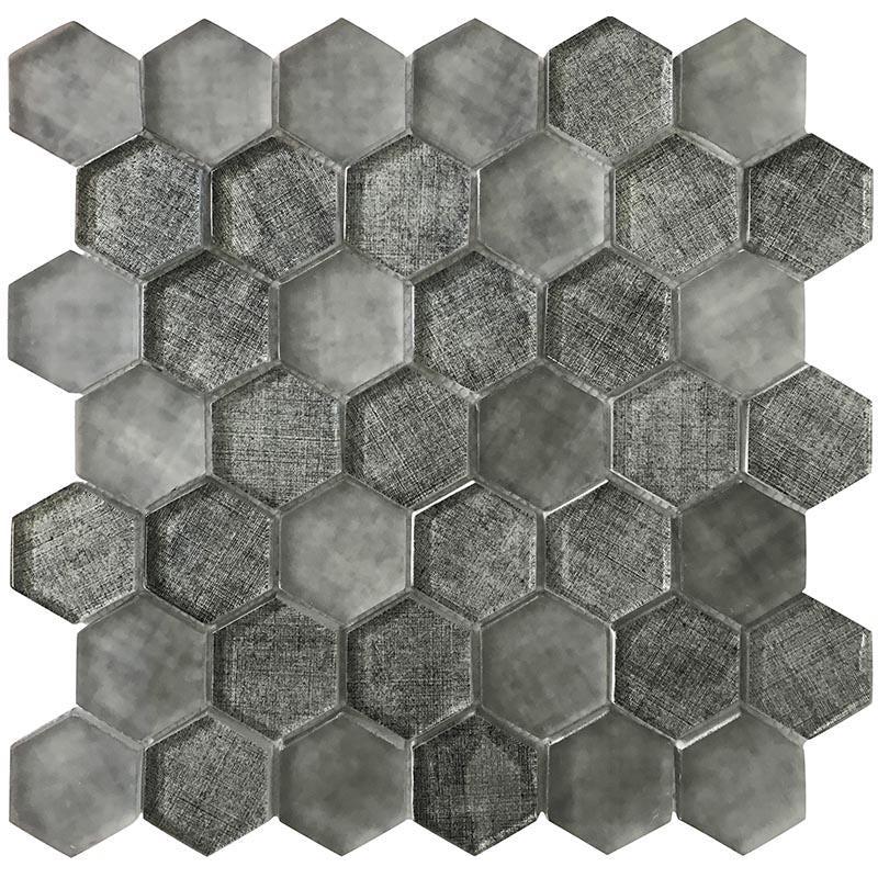 Grey Fabric Glass Hexagon Mosaic Tile | Tile Club