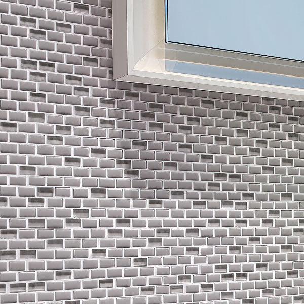 Grey Recycled Glass Brick Mosaic Tile CLose-up