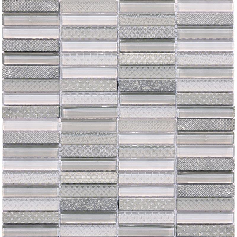 Grey Stacked Bricks Etched Limestone & Glass Mosaic Tile|Tile Club