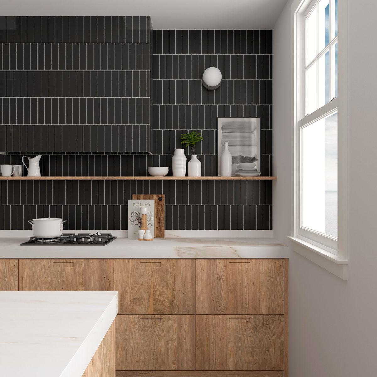 Groove Black Matte Ceramic Subway Tile