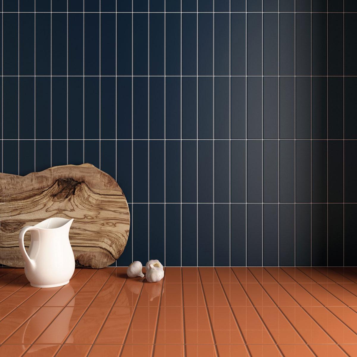 Groove Navy Matte Ceramic Subway Tile | Tile Club