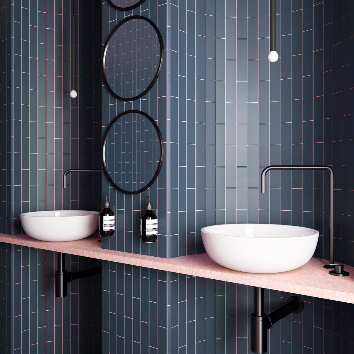 Groove Navy Matte Ceramic Subway Tile | Tile Club