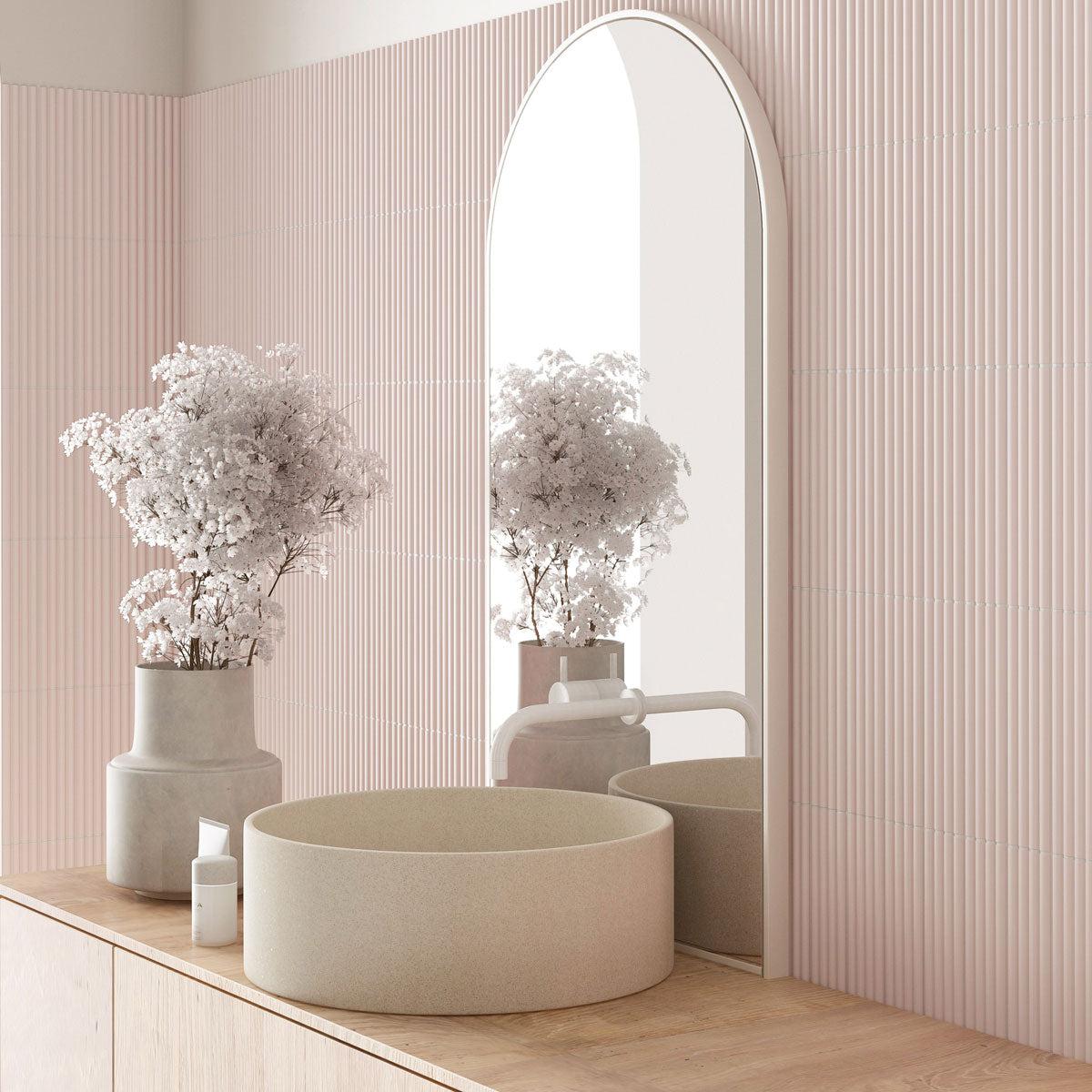 Groove Pink Deco Matte Ceramic 3D Subway TIle
