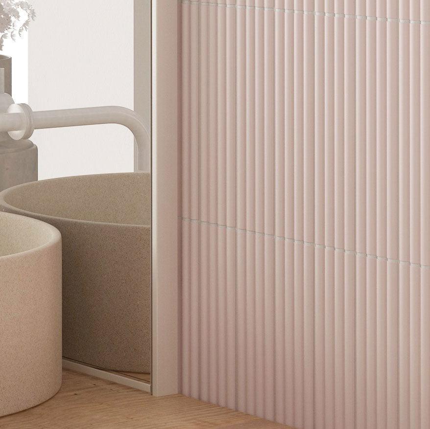 Groove Pink Deco Matte Ceramic Subway Tile | Tile Club