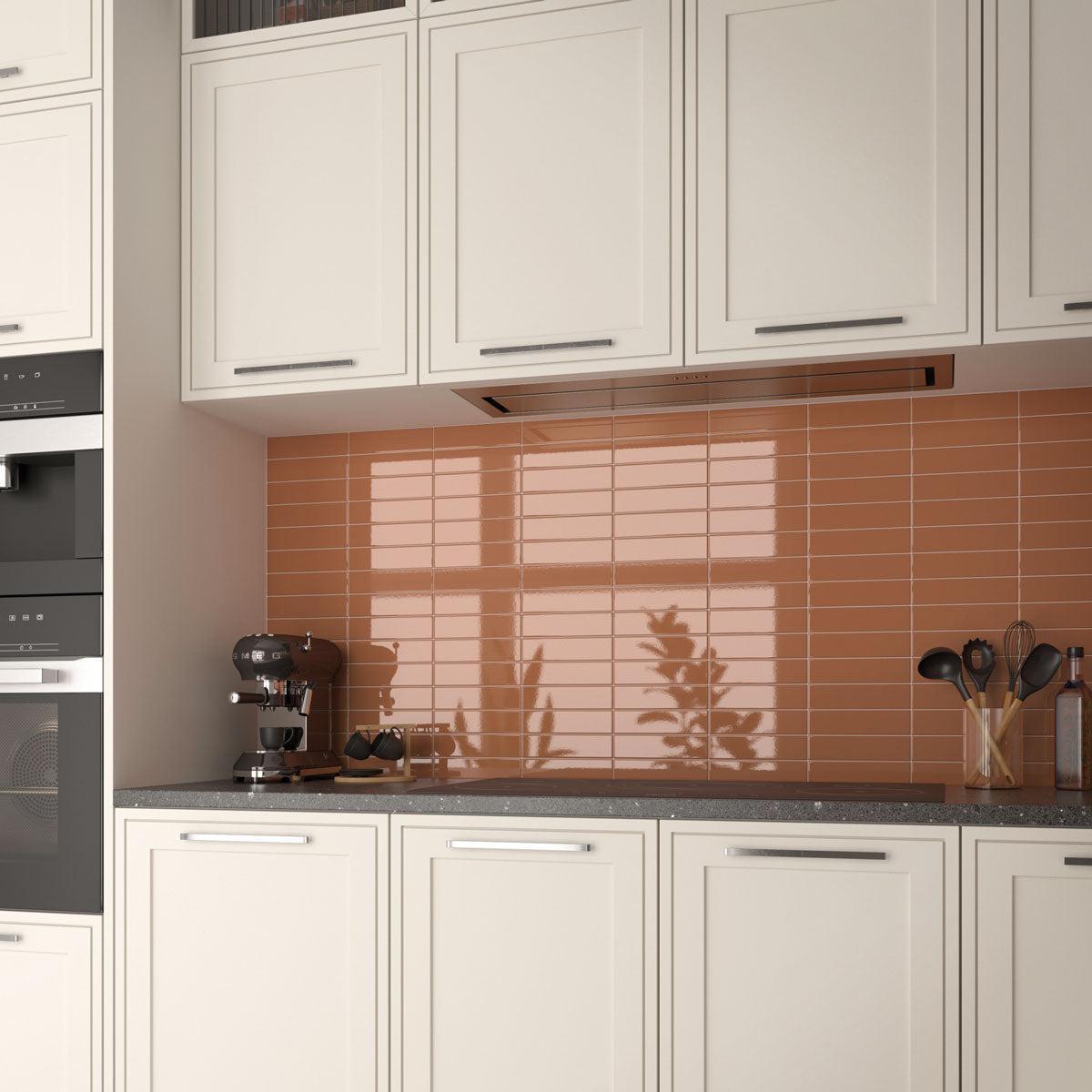 Groove Terracotta Gloss Ceramic Subway Tile | Tile Club