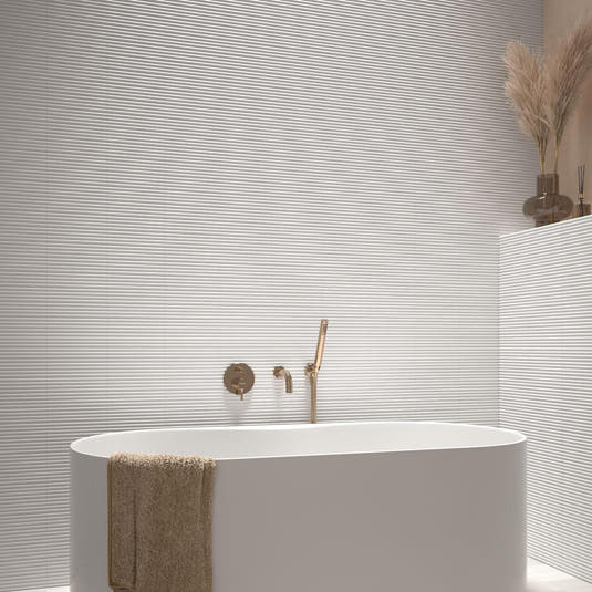 Groove White Deco Gloss Ceramic Subway Tile | Tile Club