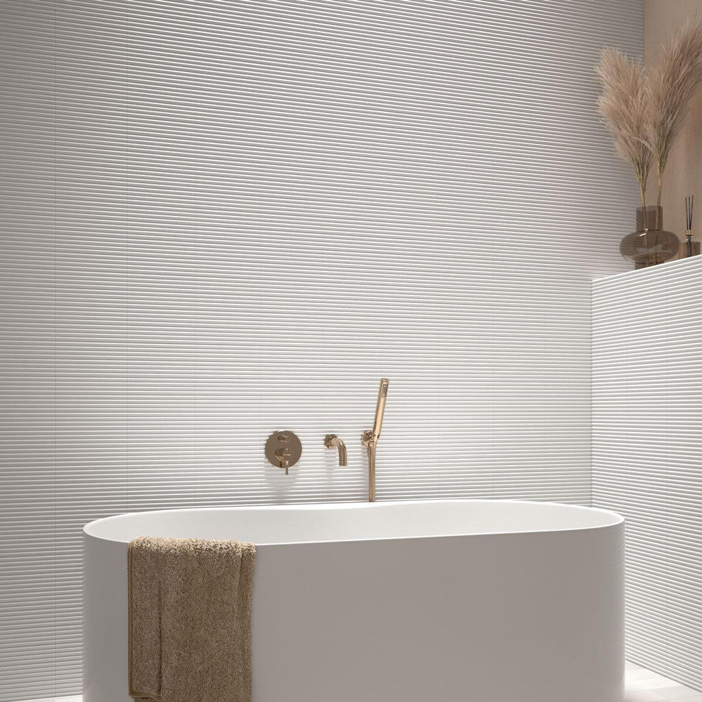 Groove White Deco Gloss Ceramic Subway Tile | Tile Club