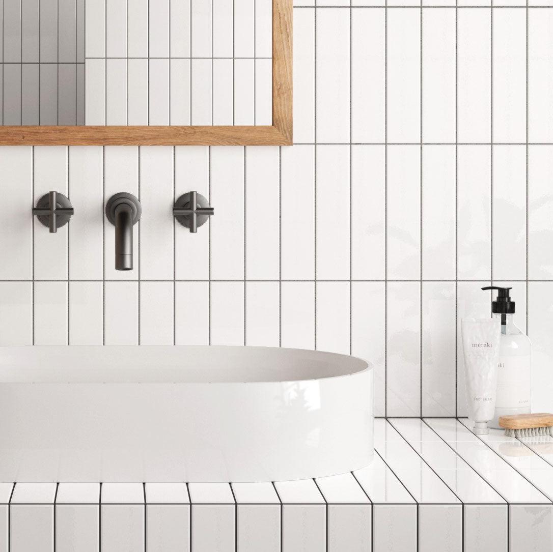 Groove White Gloss Ceramic Subway Tile | Tile Club