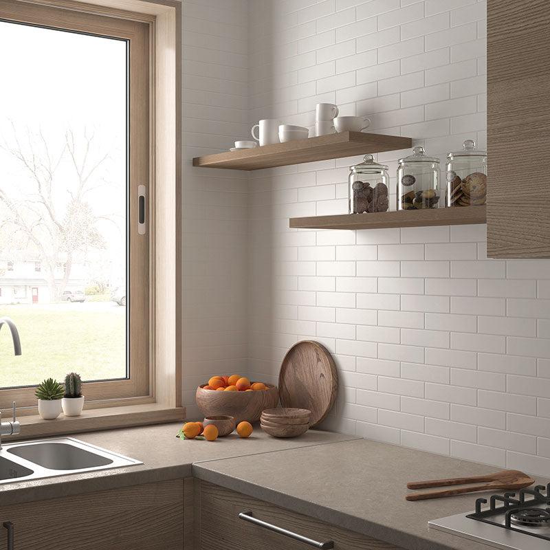 Groove White Matte Ceramic Subway Tile