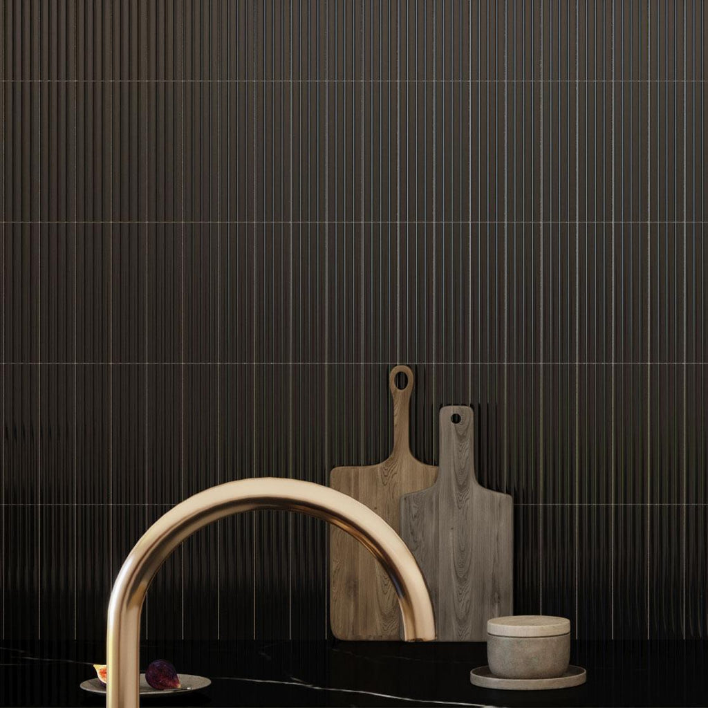 Groove Black Deco Matte 3D Subway Tiles