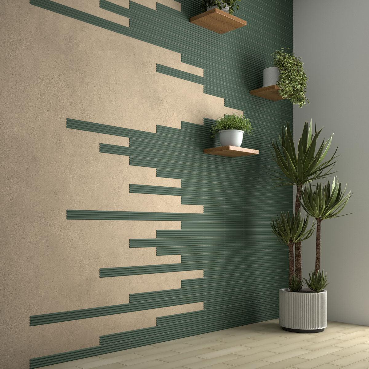 Groove Laurel Deco Matte Ceramic Subway Tile | Tile Club