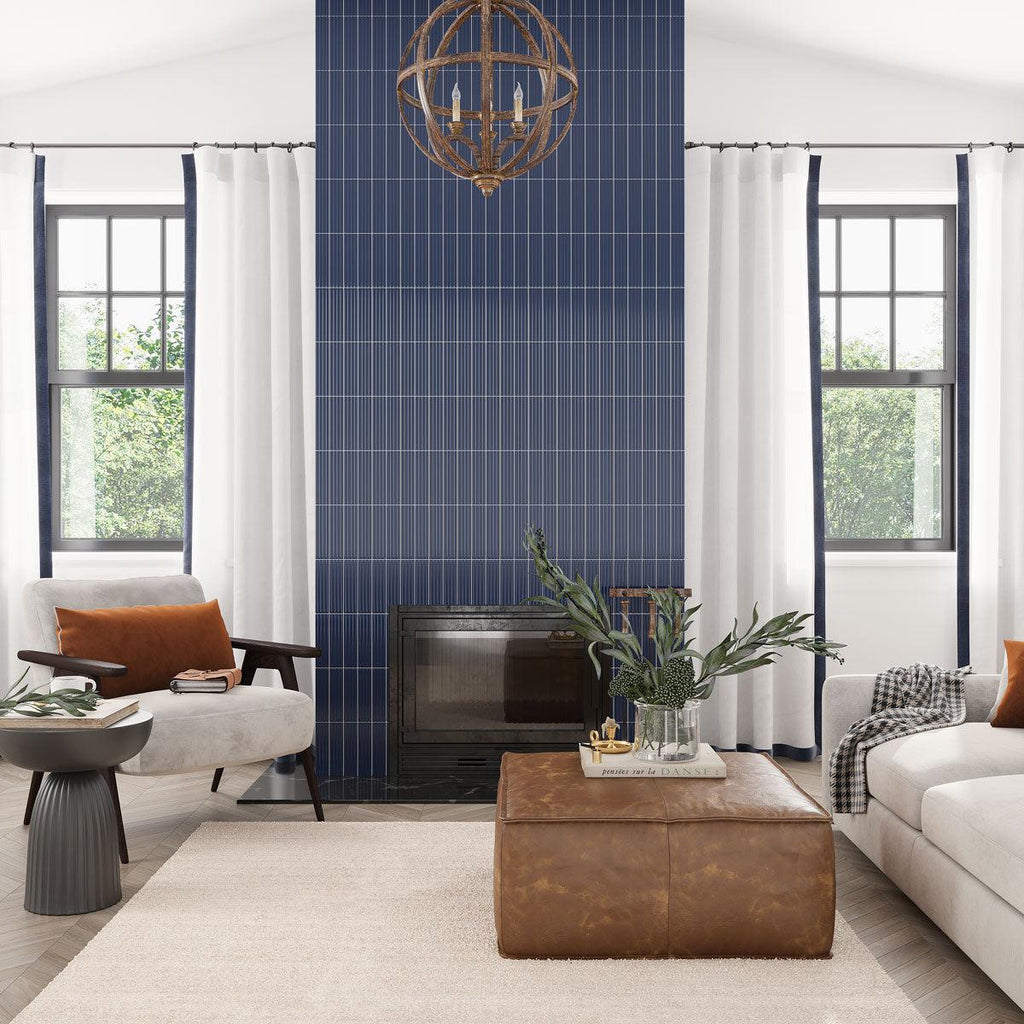 Groove Navy Deco Gloss Ceramic Subway Tile | Tile Club