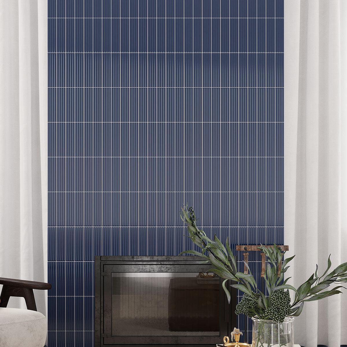 Groove Navy Deco Gloss Ceramic Subway Tile | Tile Club