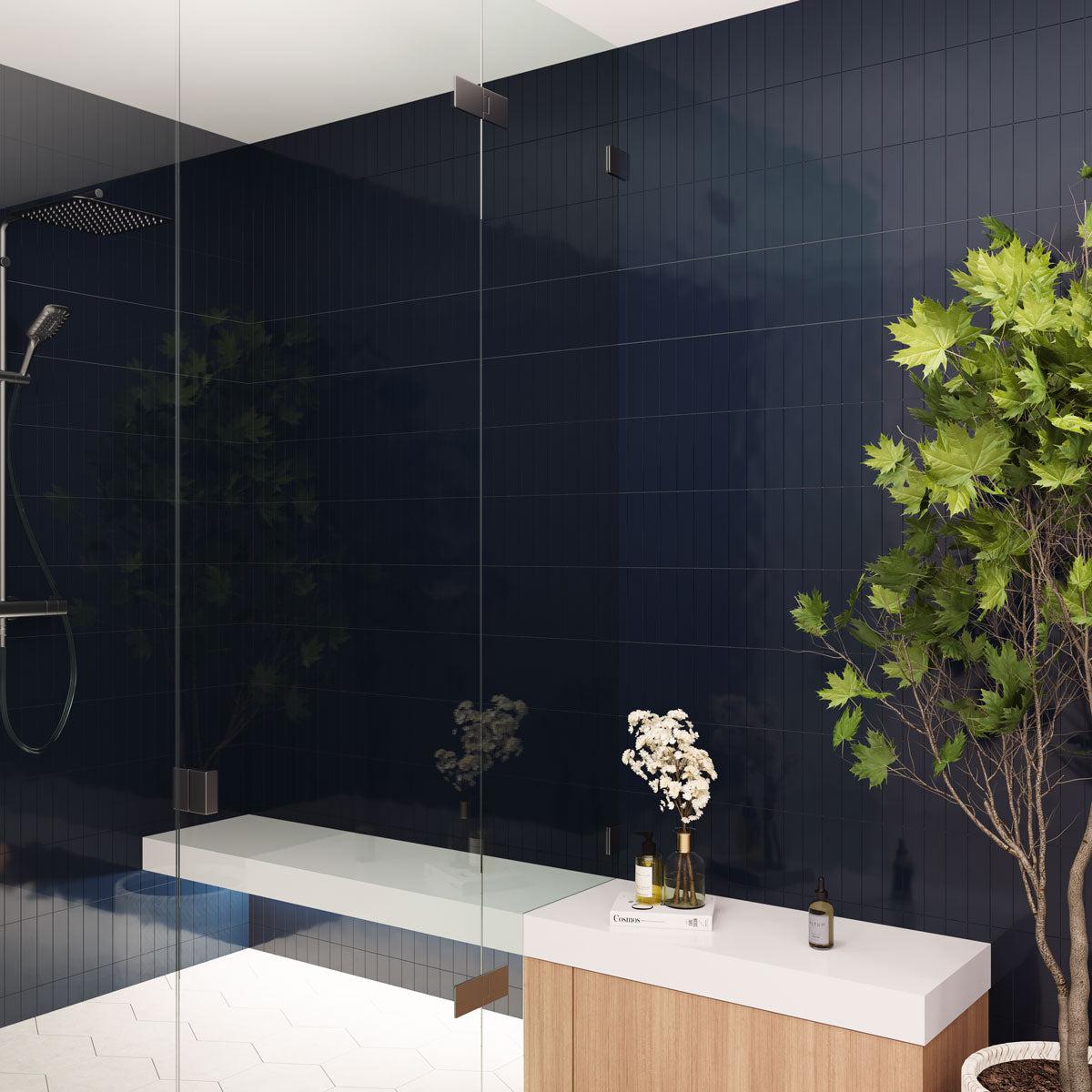 Groove Navy Gloss Ceramic Subway Tile | Tile Club