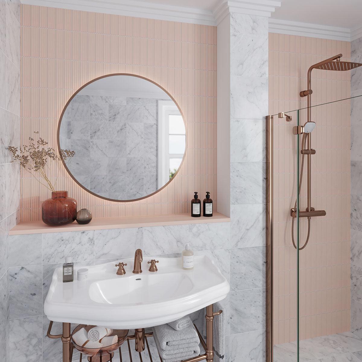 Groove Pink Deco Gloss Ceramic Subway Tile | Tile Club