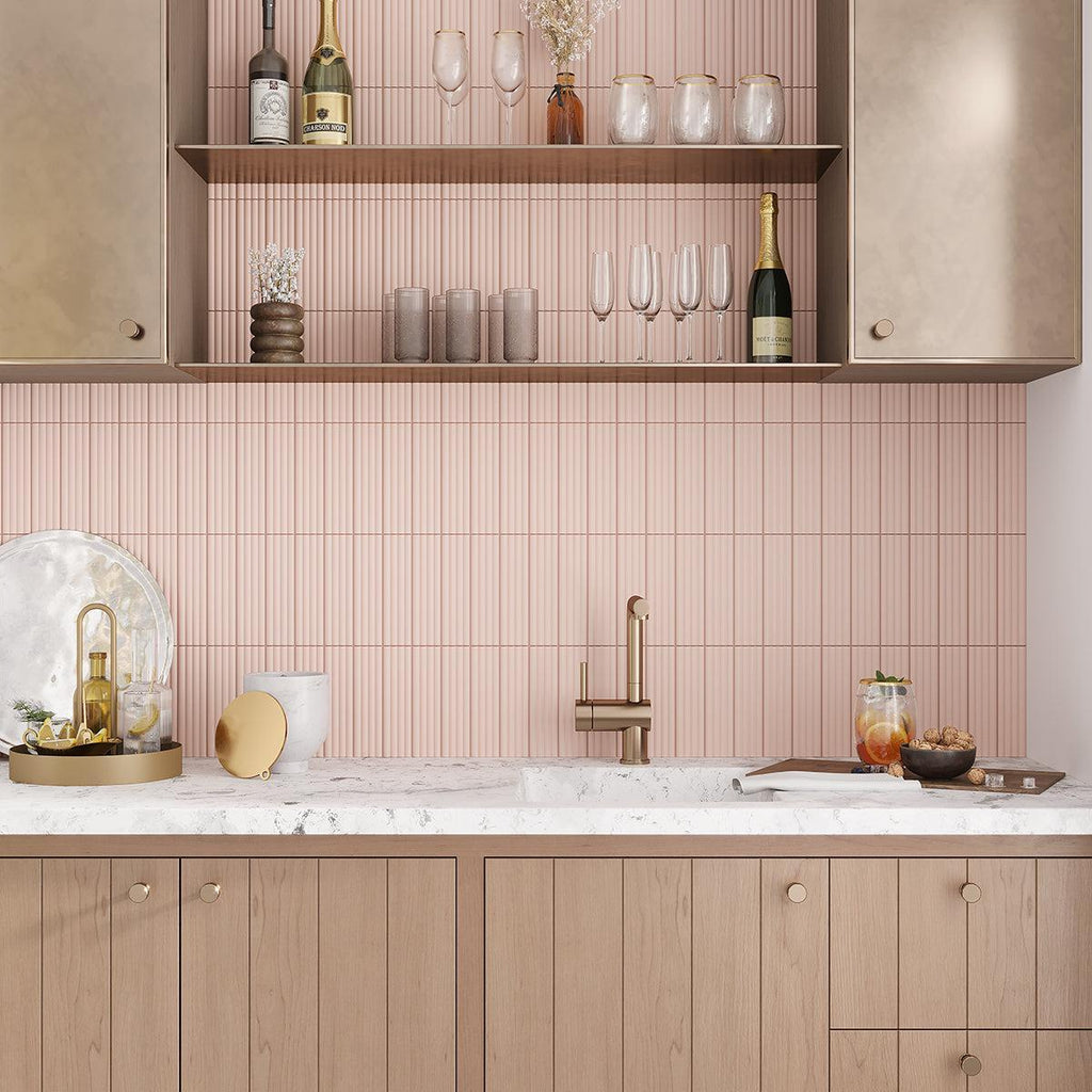 Pink Tile Box Groove Pink Deco Matte Ceramic Subway Tile | Tile Club