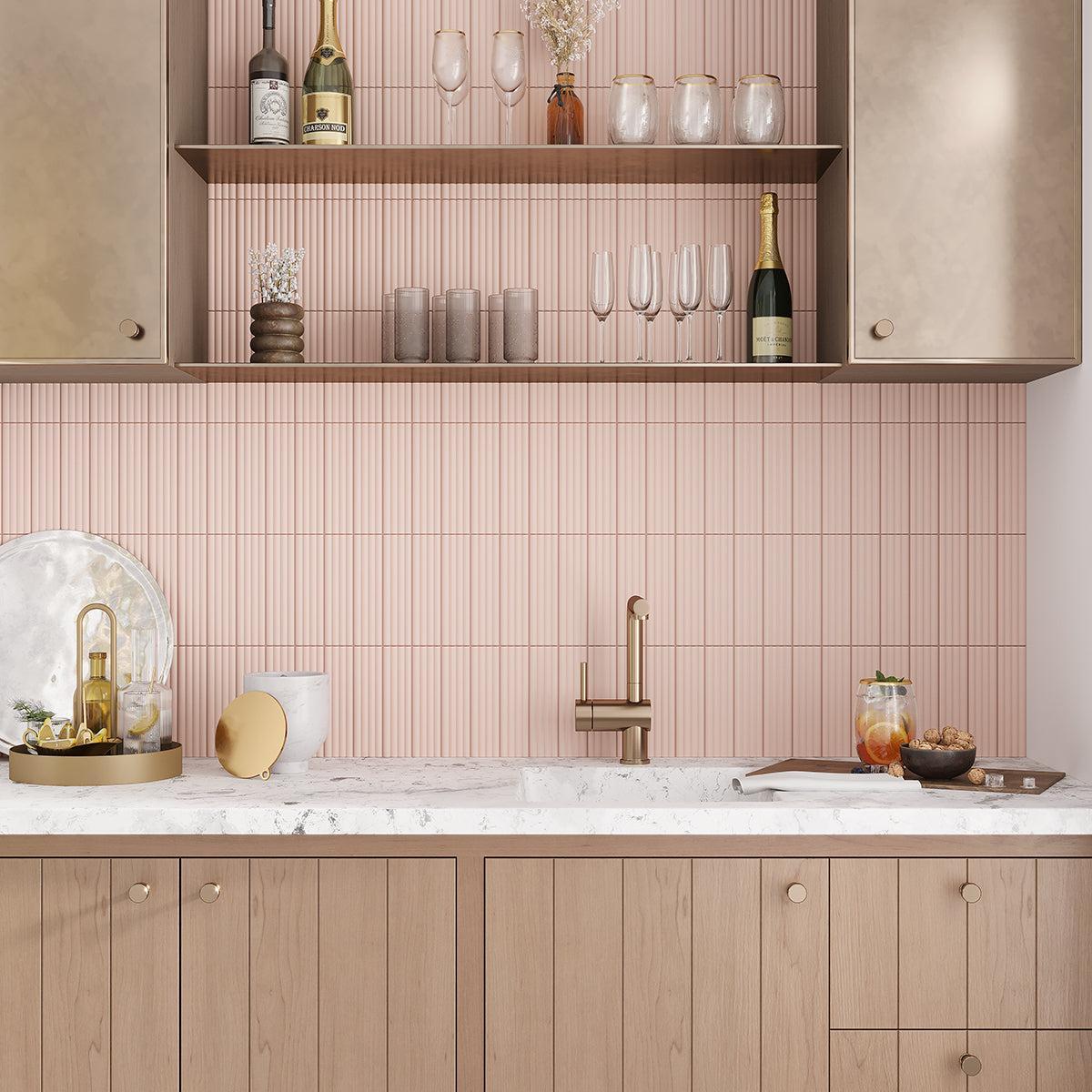 Groove Pink Deco Matte Ceramic Subway Tile | Tile Club