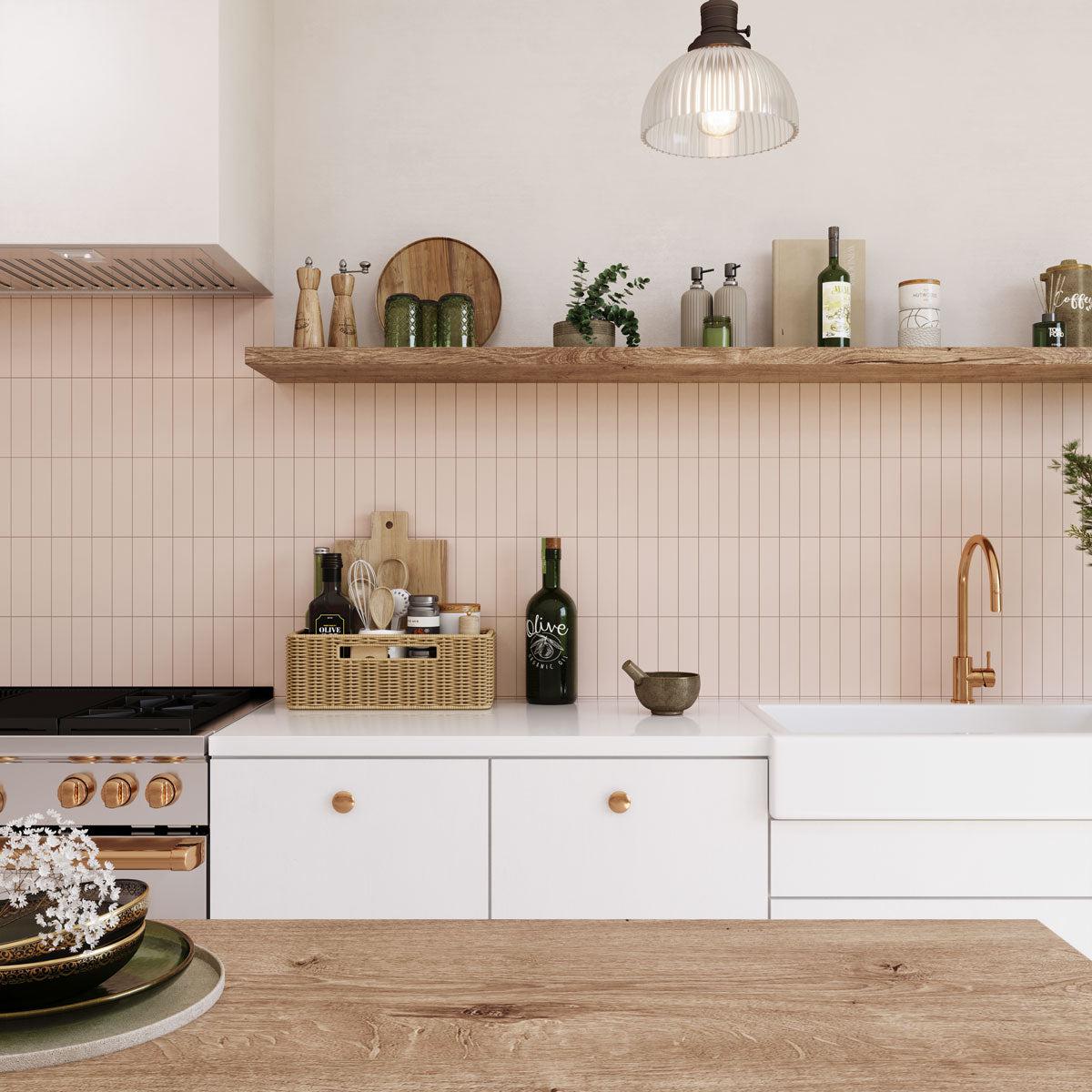 Groove Pink Matte Ceramic Subway Tile | Tile Club