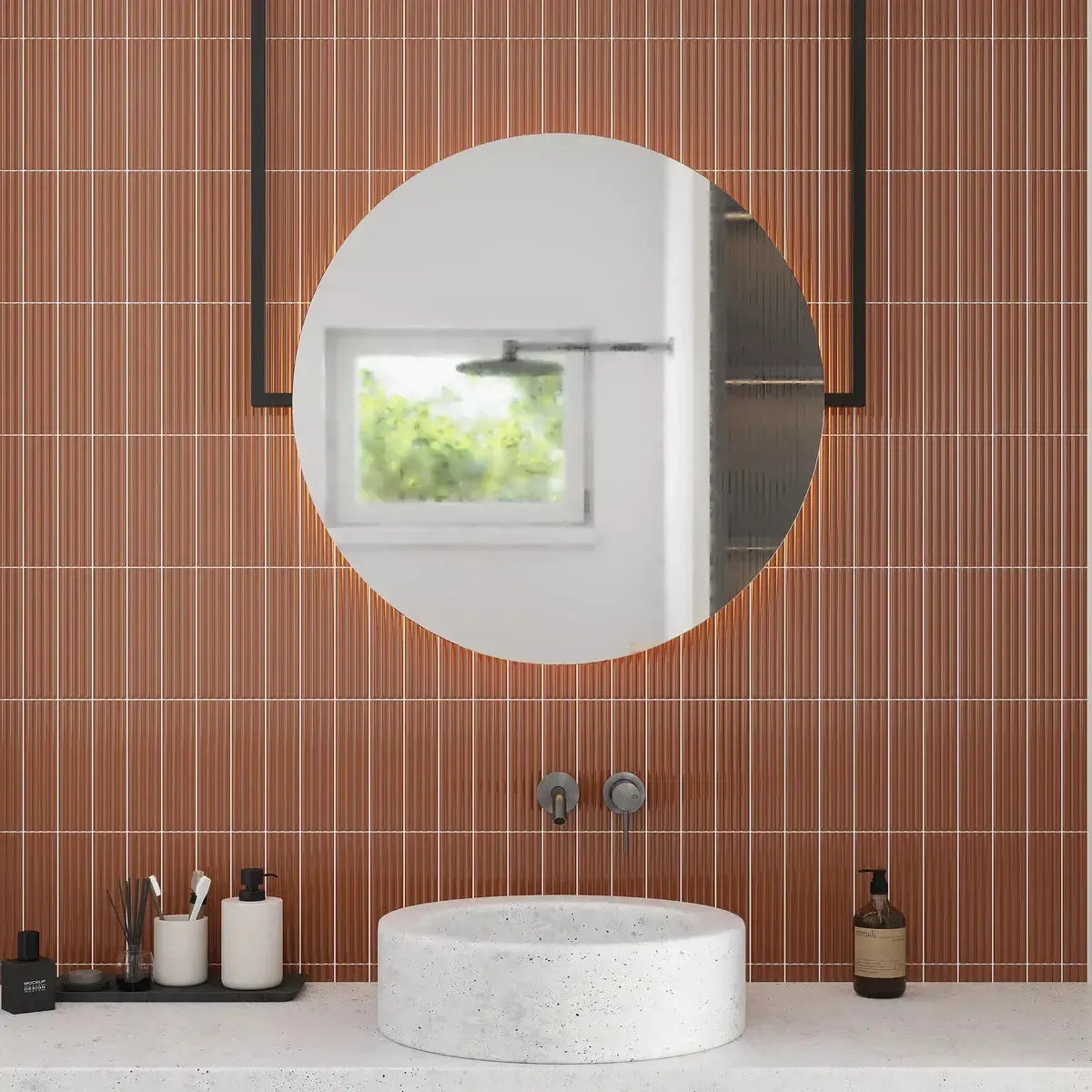 Groove Terracotta Deco Gloss Ceramic Subway Tile | Tile Club
