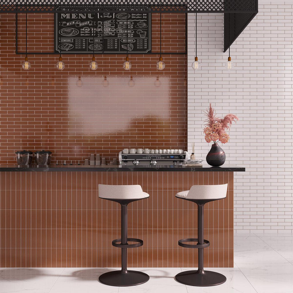 Groove Terracotta Deco Gloss Ceramic Subway Tile | Tile Club