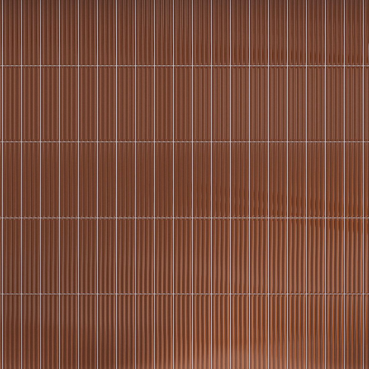 Groove Terra Cotta Deco Gloss Ceramic Subway Tile