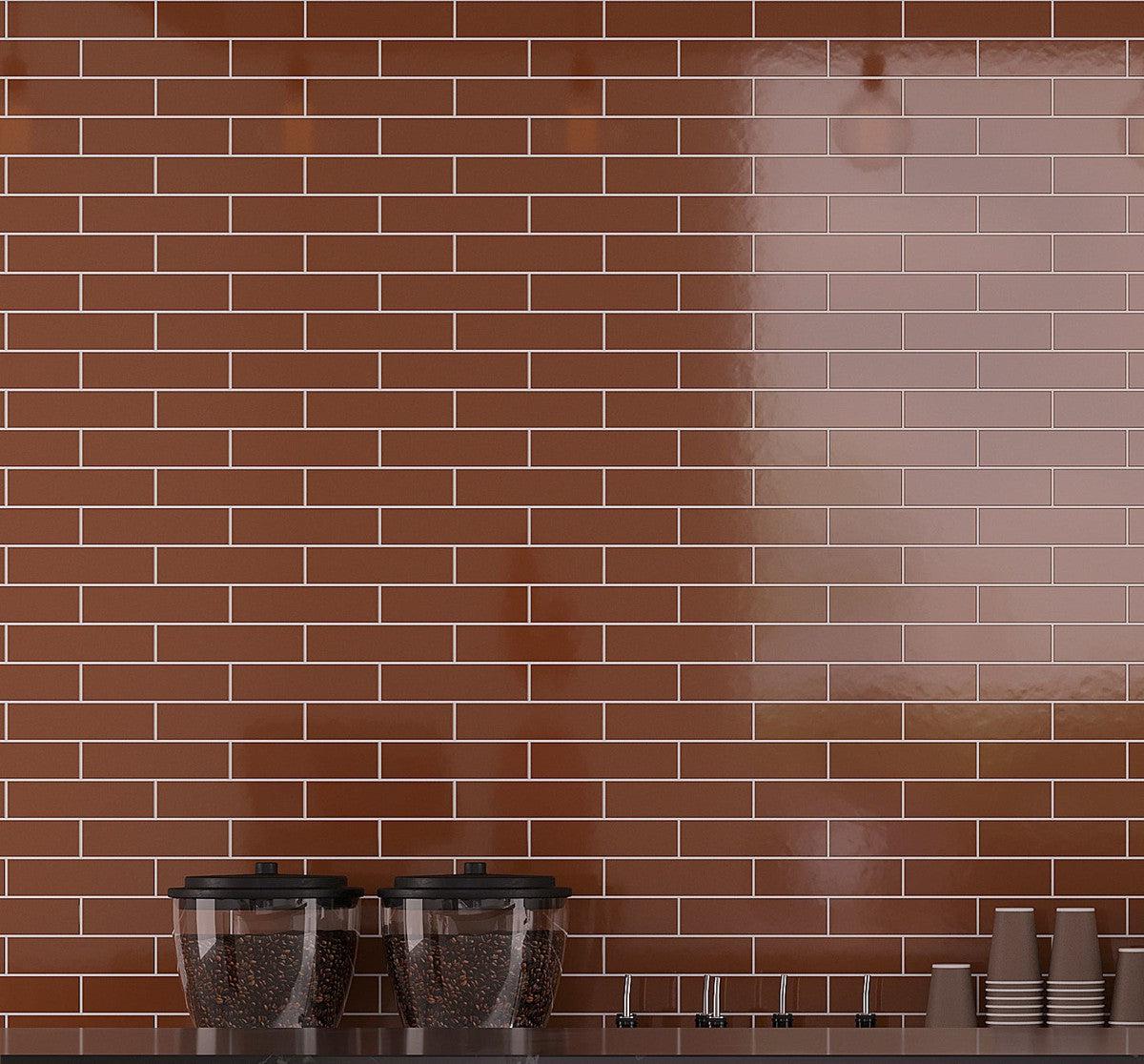 Groove Terra Cotta Gloss Ceramic Subway Tile