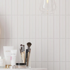 Groove White Deco Matte Ceramic Subway Tile