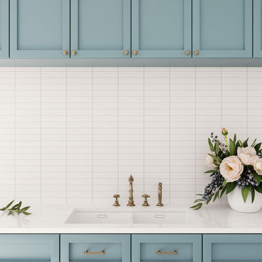 Groove White Deco Matte Ceramic Subway Tile | Tile Club