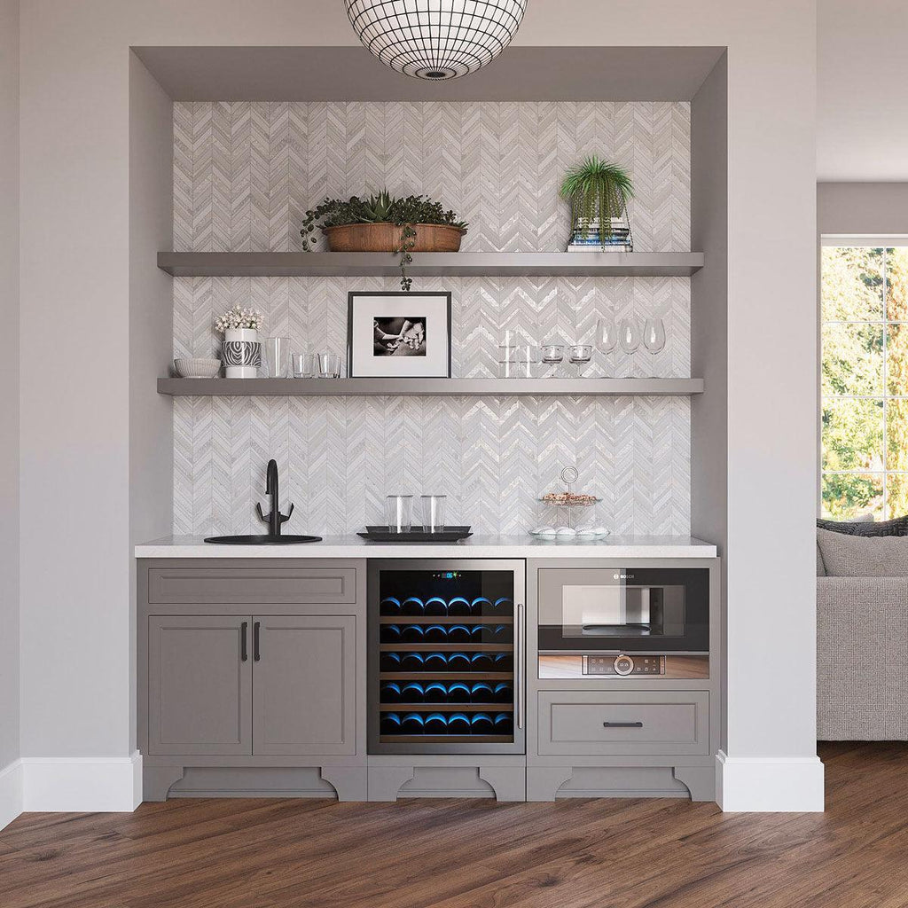 Herringbone Pearl White Thassos Marble and Shell Tile | Tile Club