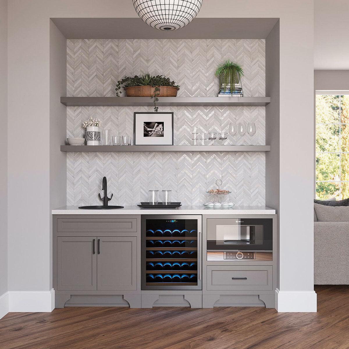 Herringbone Pearl White Thassos Marble and Shell Tile | Tile Club