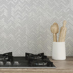 kitchen Gas Stove om Background of Herringbone White Glass Tile 