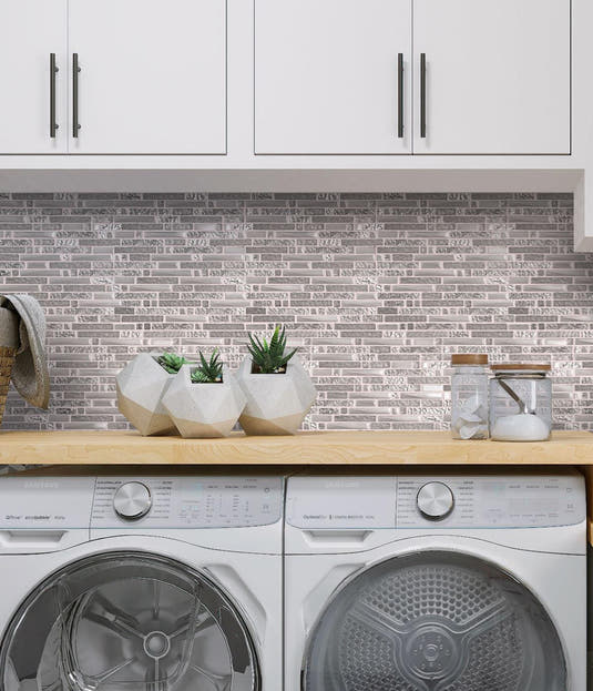 Hipster Lines Mosaic Tile Laundry Room Backsplash