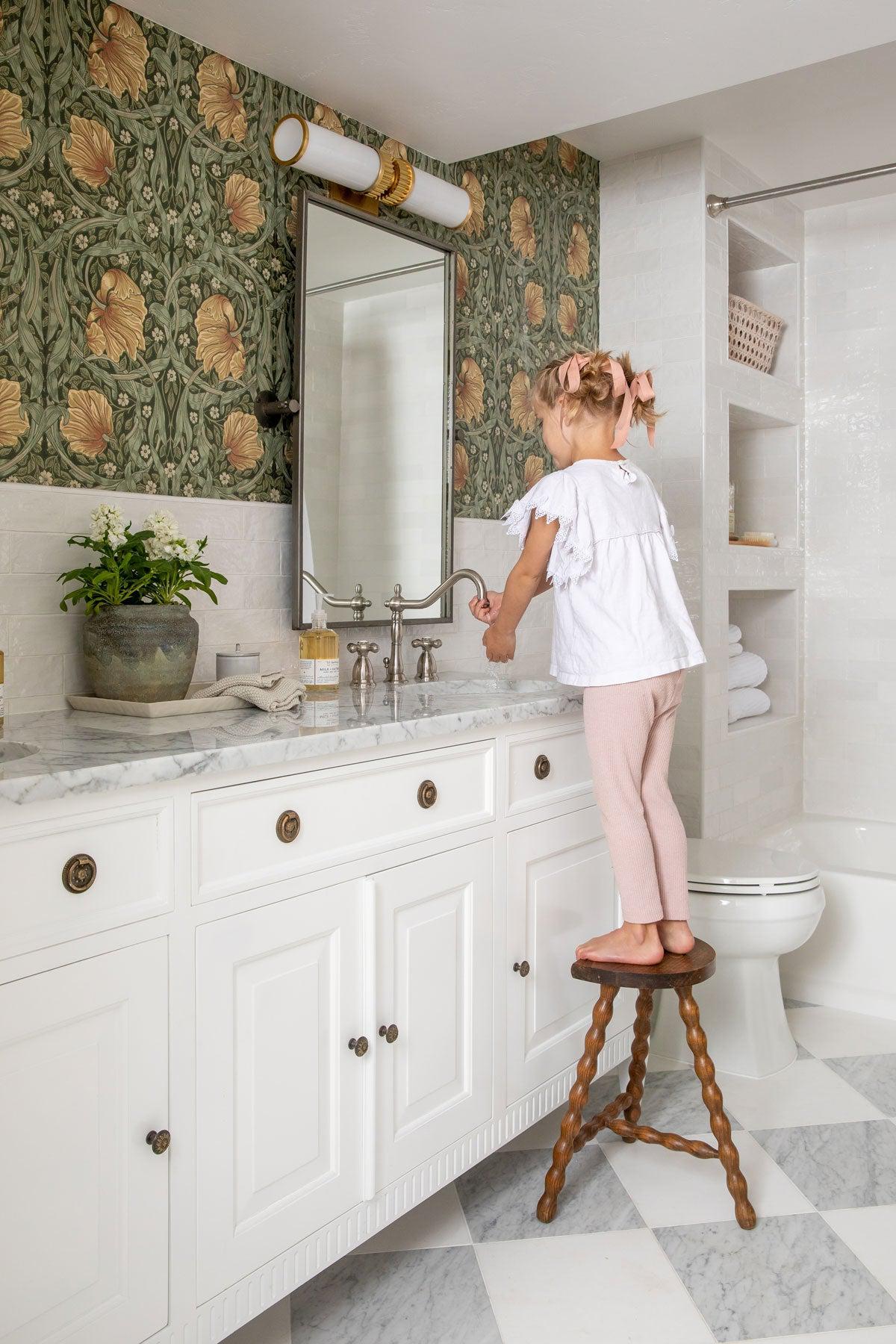 Checkerboard Tile Floor with Thassos White Marble and Bianco Carrara Squares designed by House of Jade