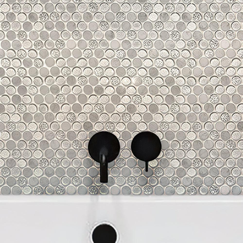Ice Cold Penny Round White Glass Bianco Carrara Tiles | Tile Club