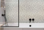 Ice Cold Penny Round White Glass Bianco Carrara Tiles bathroom backsplash